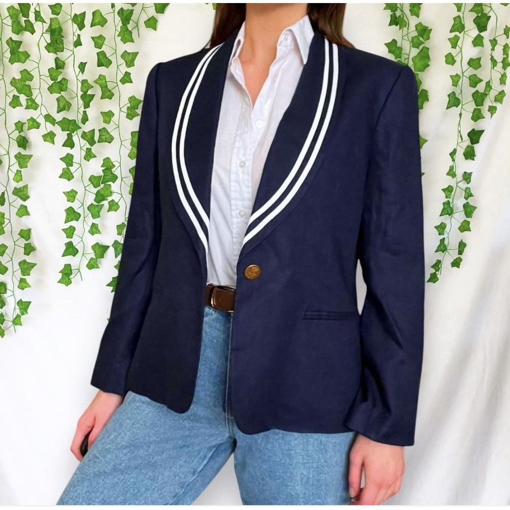 ralph lauren women 100% Linen Blazer Sz 16 Navy Blue Nautical Preppy One Button